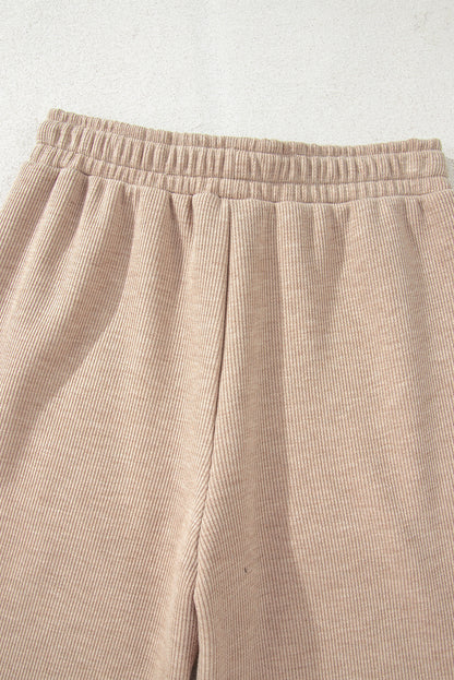 Gray Morn Corduroy Leopard Drawstring High Waist Trousers