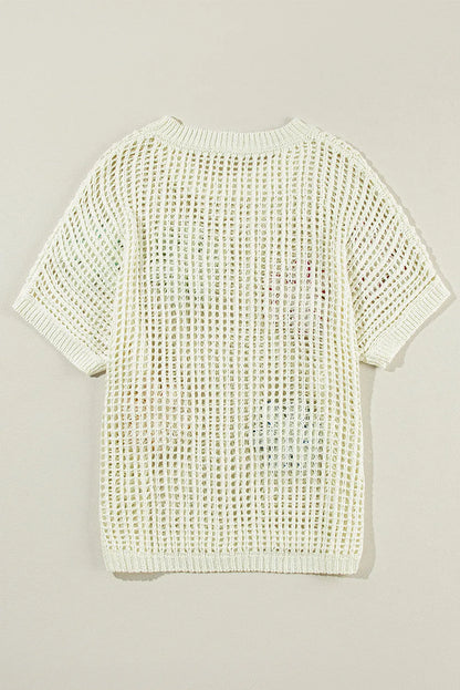 White Crochet Flower Hollow-out Sweater T Shirt - Chic Meadow Boutique 