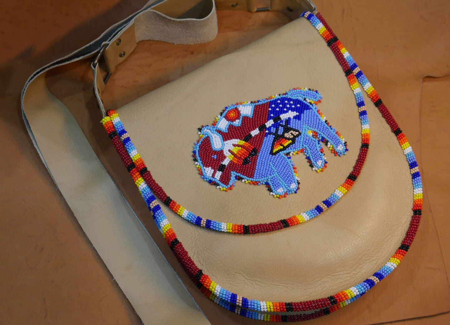 Red Bull Handmade Beaded Leather Crossbody bag Shoulder Bag