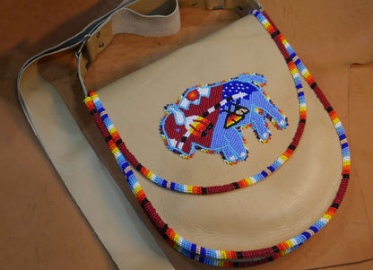 Red Bull Handmade Beaded Leather Crossbody bag Shoulder Bag