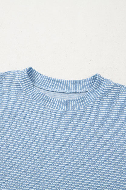 Myosotis Plain Corded Knit Mock Neck T Shirt