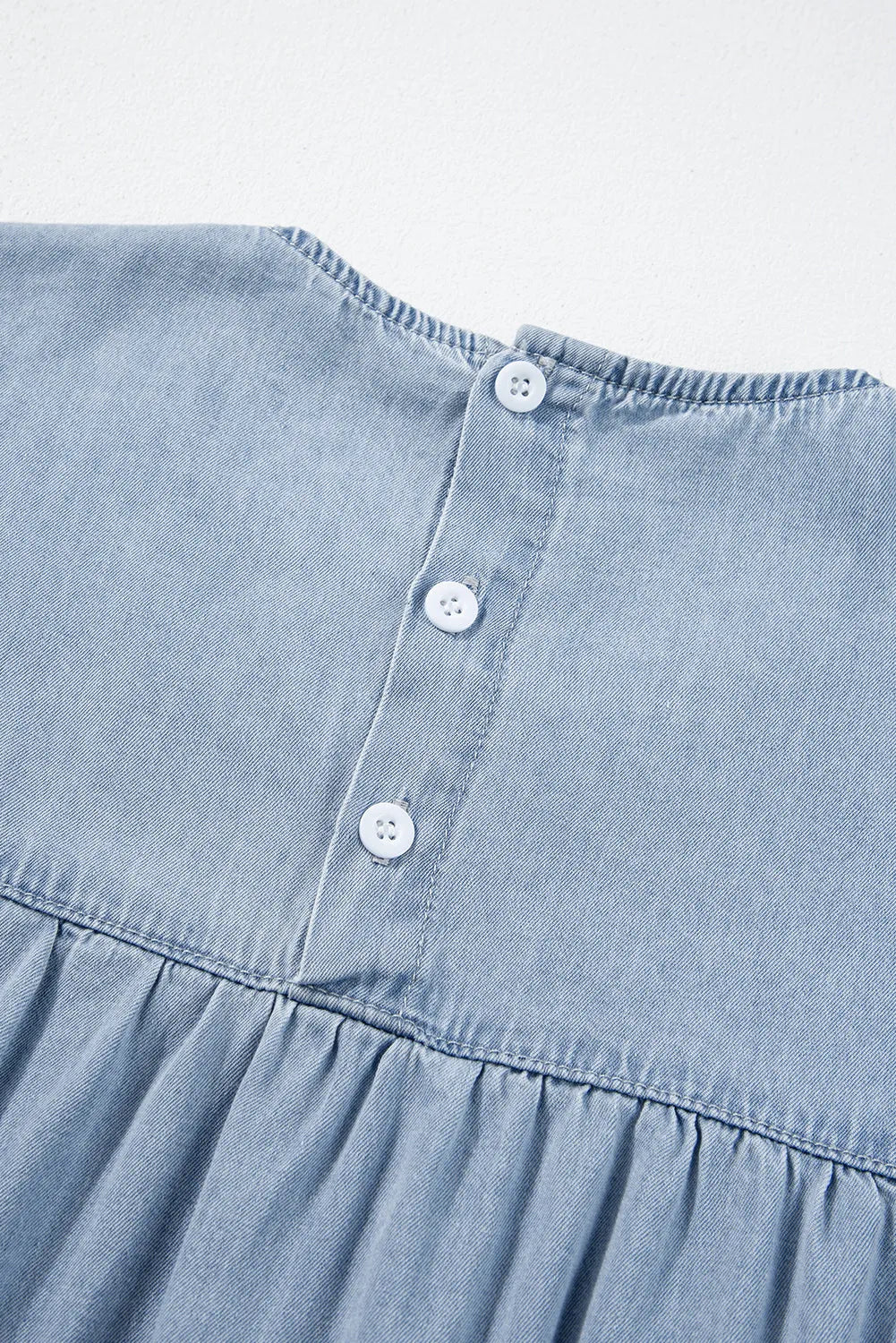 Beau Blue Ruffle Short Sleeve Tiered A-line Denim Dress - Chic Meadow Boutique 