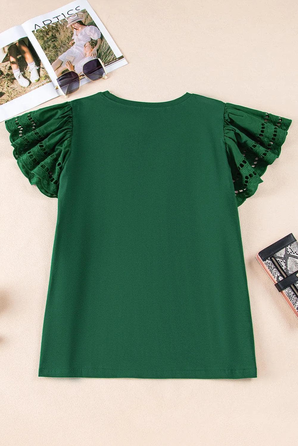 Plus Size/Plus Size Tops/Plus Size Tops & Tees Green Plus Size Flutter Sleeve Top