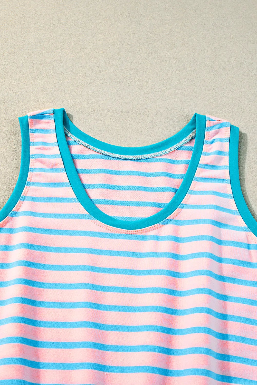 Pink Stripe Contrast Trim Pocketed Casual Tank Dress - Chic Meadow Boutique 