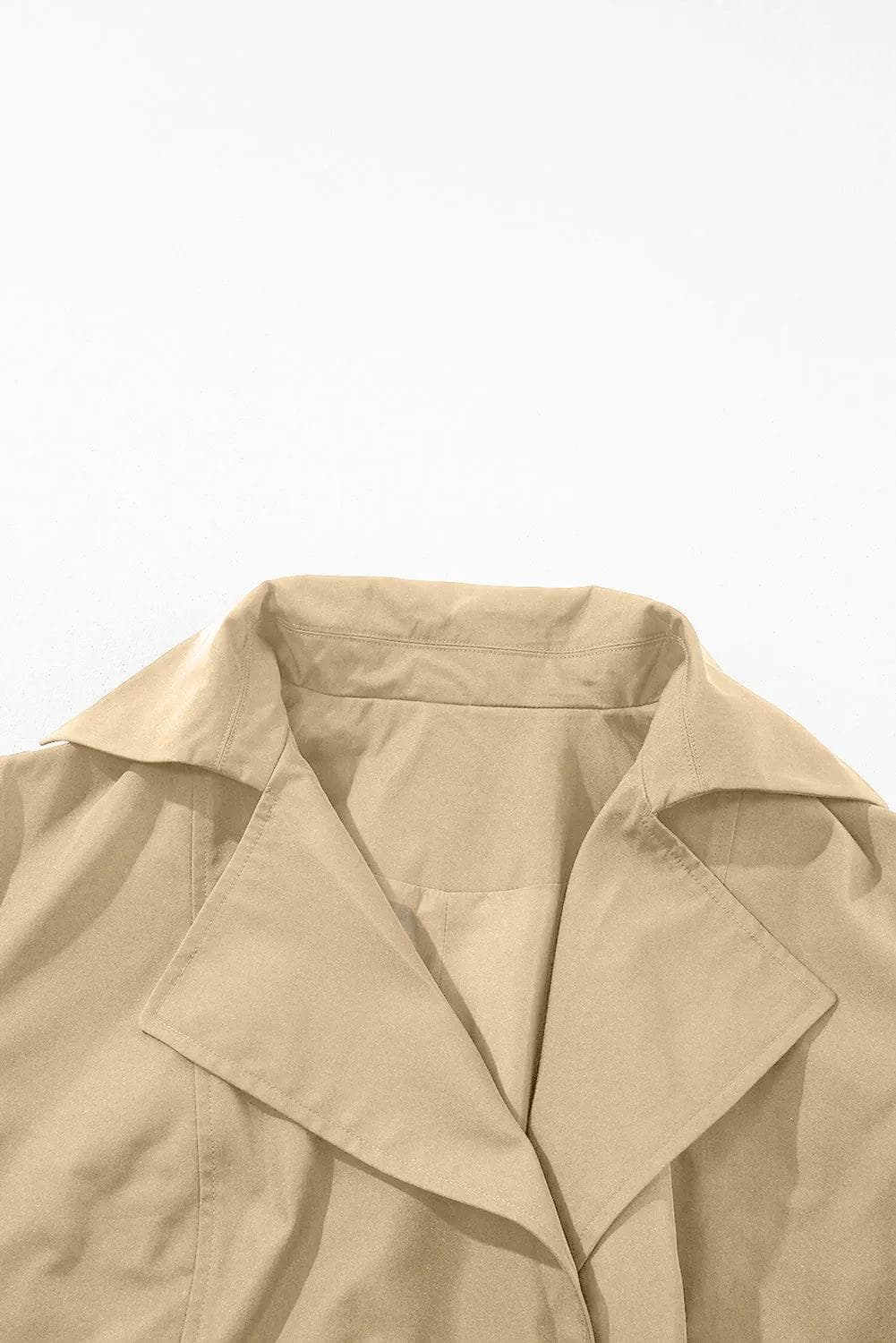 Outerwear/Coats Pale Khaki Solid Color Lapel Collar Waist Tie Wind Coat