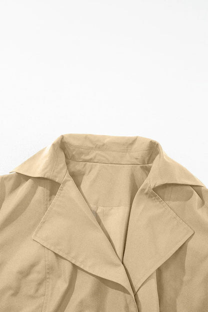 Outerwear/Coats Pale Khaki Solid Color Lapel Collar Waist Tie Wind Coat