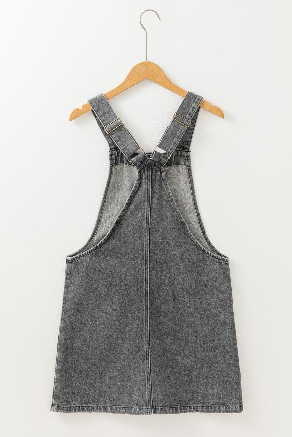 Dresses/Mini Dresses Medium Grey Wide Strap Button Front Pocketed Denim Mini Dress