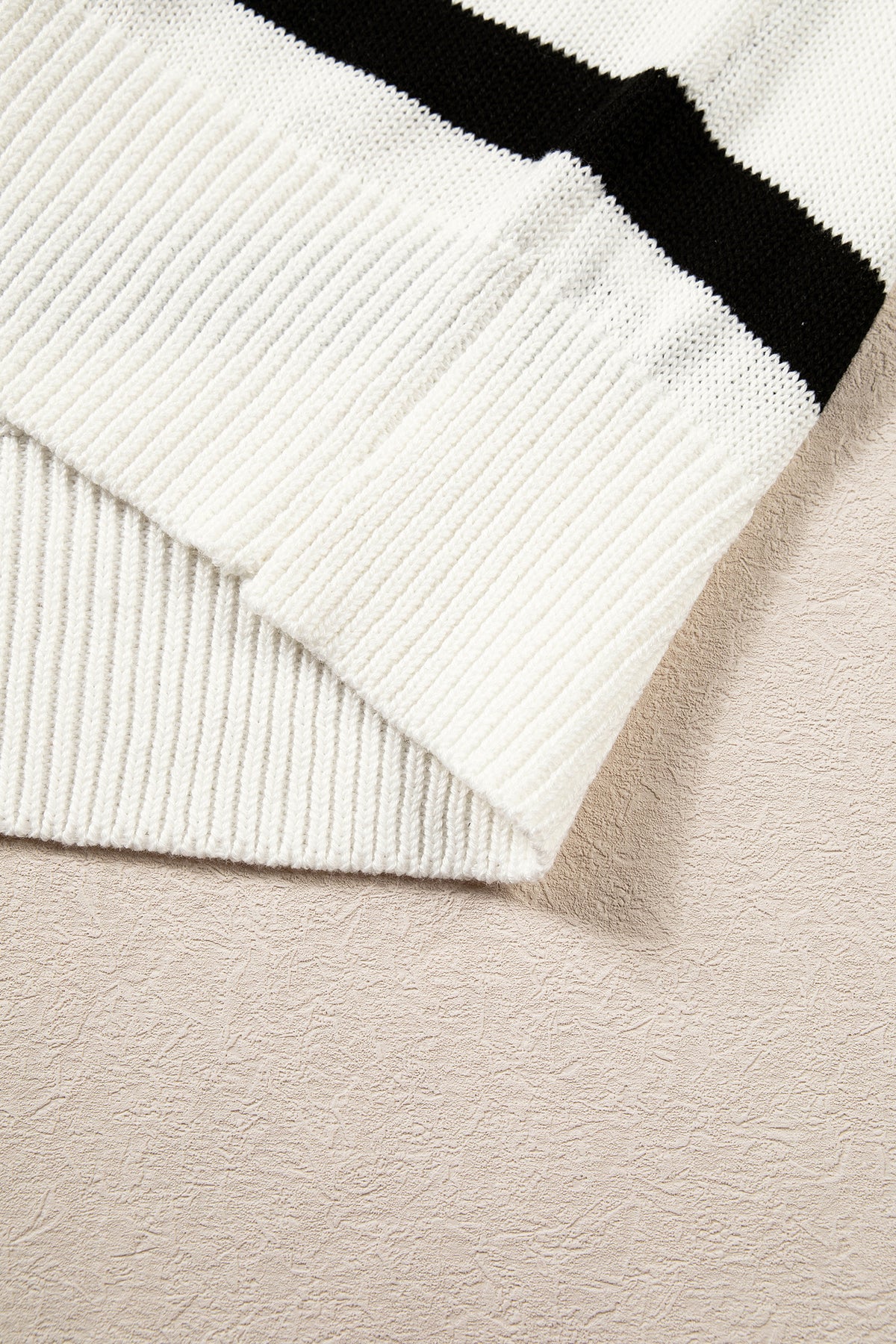 White Stripe Knit Western Short Sleeve Sweater