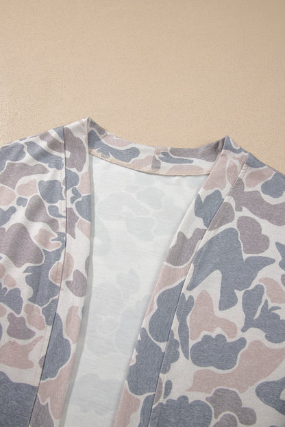 Multicolour Camouflage Print Long Sleeve Open Front Tunic Cardigan