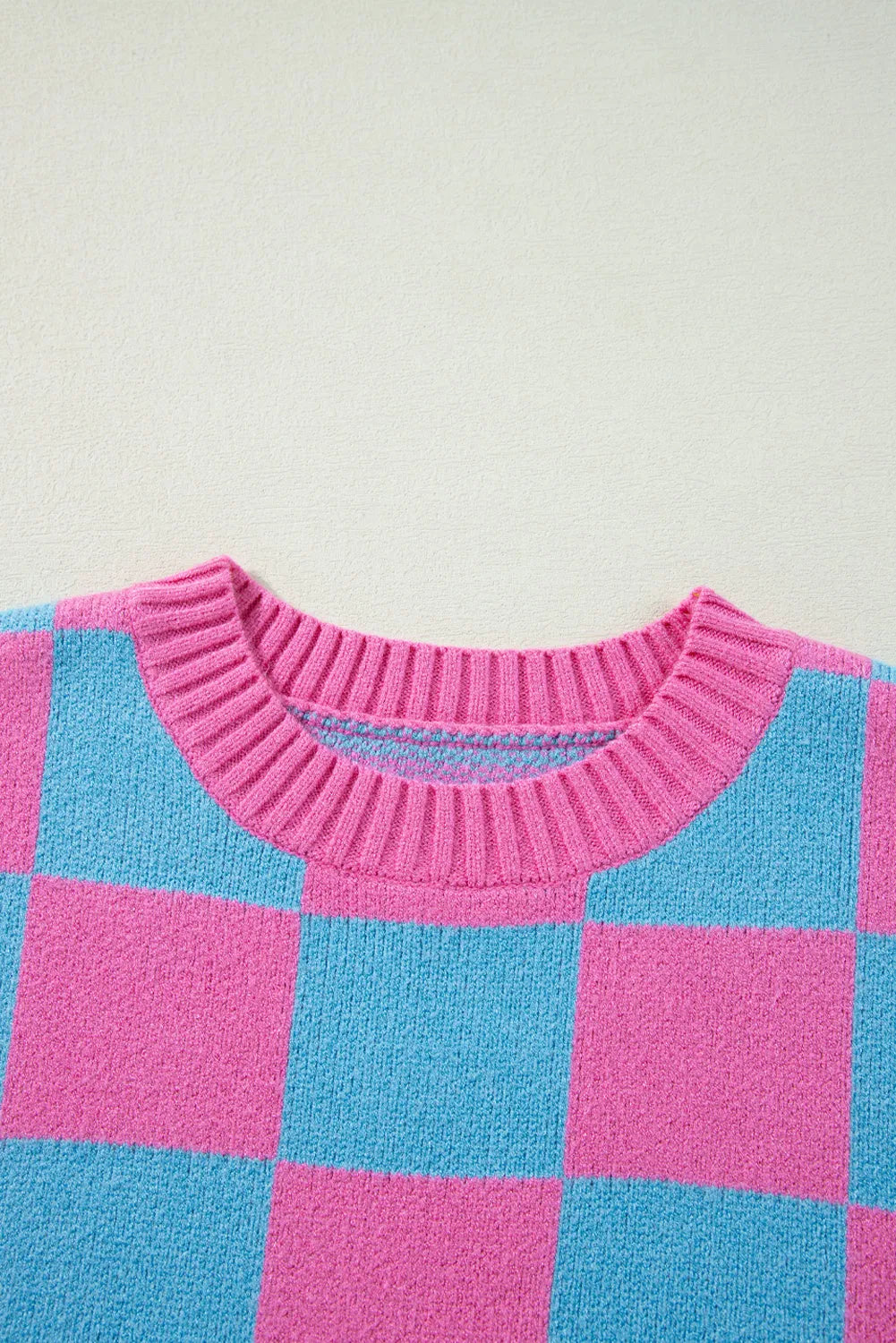 Sachet Pink Colorblock Plaid Pattern Ribbed Trim Sweater Tank Top - Chic Meadow Boutique 