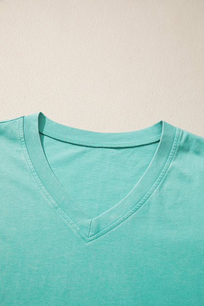 Mint Green Mineral Wash V Neck Tee Matching Skort Set