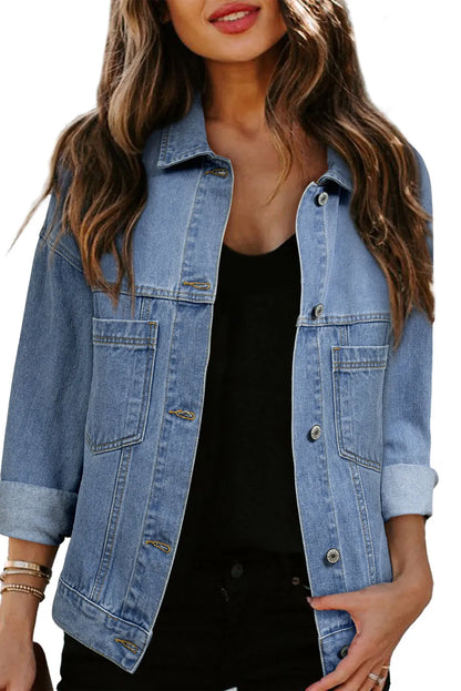 Wild Wind Washed Oversize Pocketed Denim Jacket - Chic Meadow Boutique 