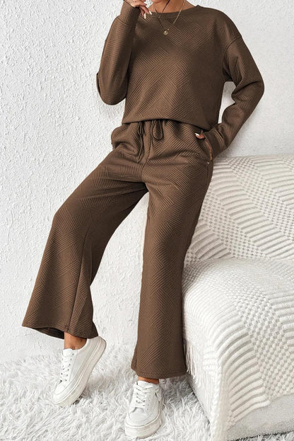 Two Piece Sets/Pant Sets Dark Brown Ultra Loose Textured 2pcs Slouchy Outfit