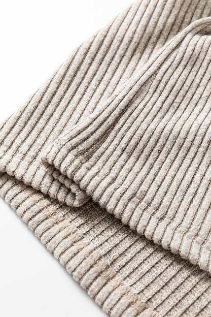 Simply Taupe Plus Size Ribbed Knit Kangaroo Pocket Henley Long Sleeve Top