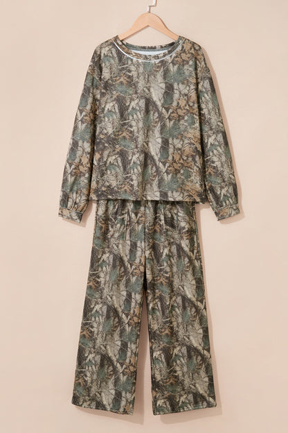 Green Abstract Print Long Sleeve Pant Set
