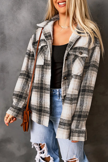 Black Vintage Plaid Fleece Lining Jacket - Chic Meadow Boutique 