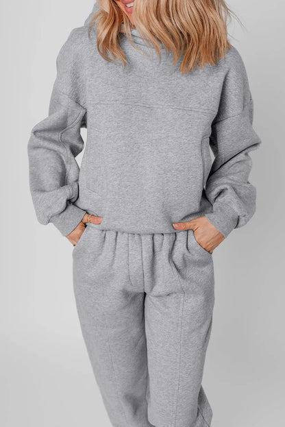 Gray Solid Exposed Seams Hoodie and Joggers Activewear Set - Chic Meadow Boutique 