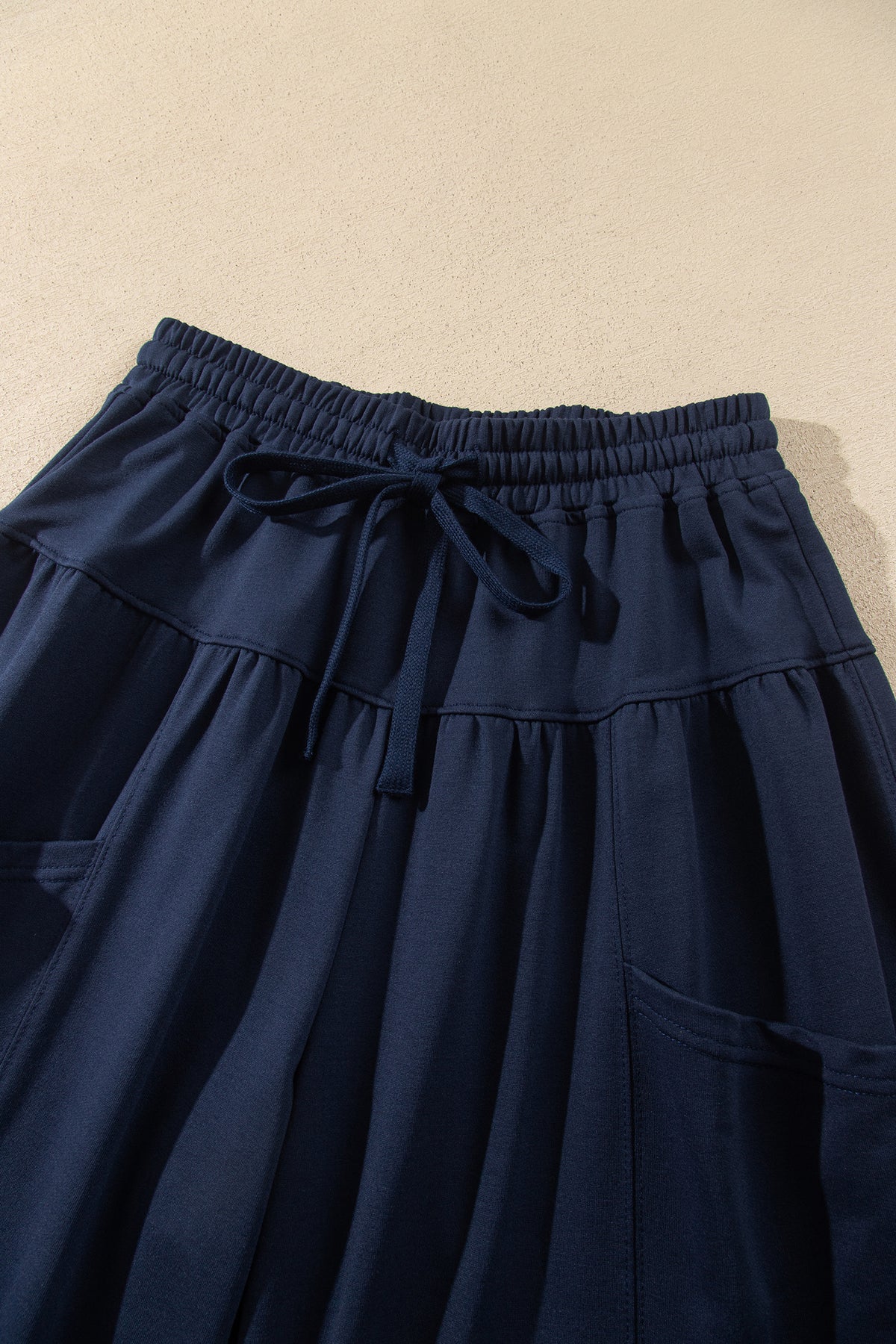 Dirty blue Elastic Waist Drawstring Wide Leg Full Length Pants