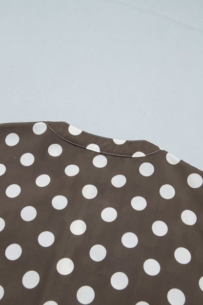 Brown Polka Dot Contrast Detail Zip-Up Long Sleeve Shacket