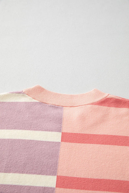 Pink Stripe Colorblock Oversized Sweater - Chic Meadow Boutique 