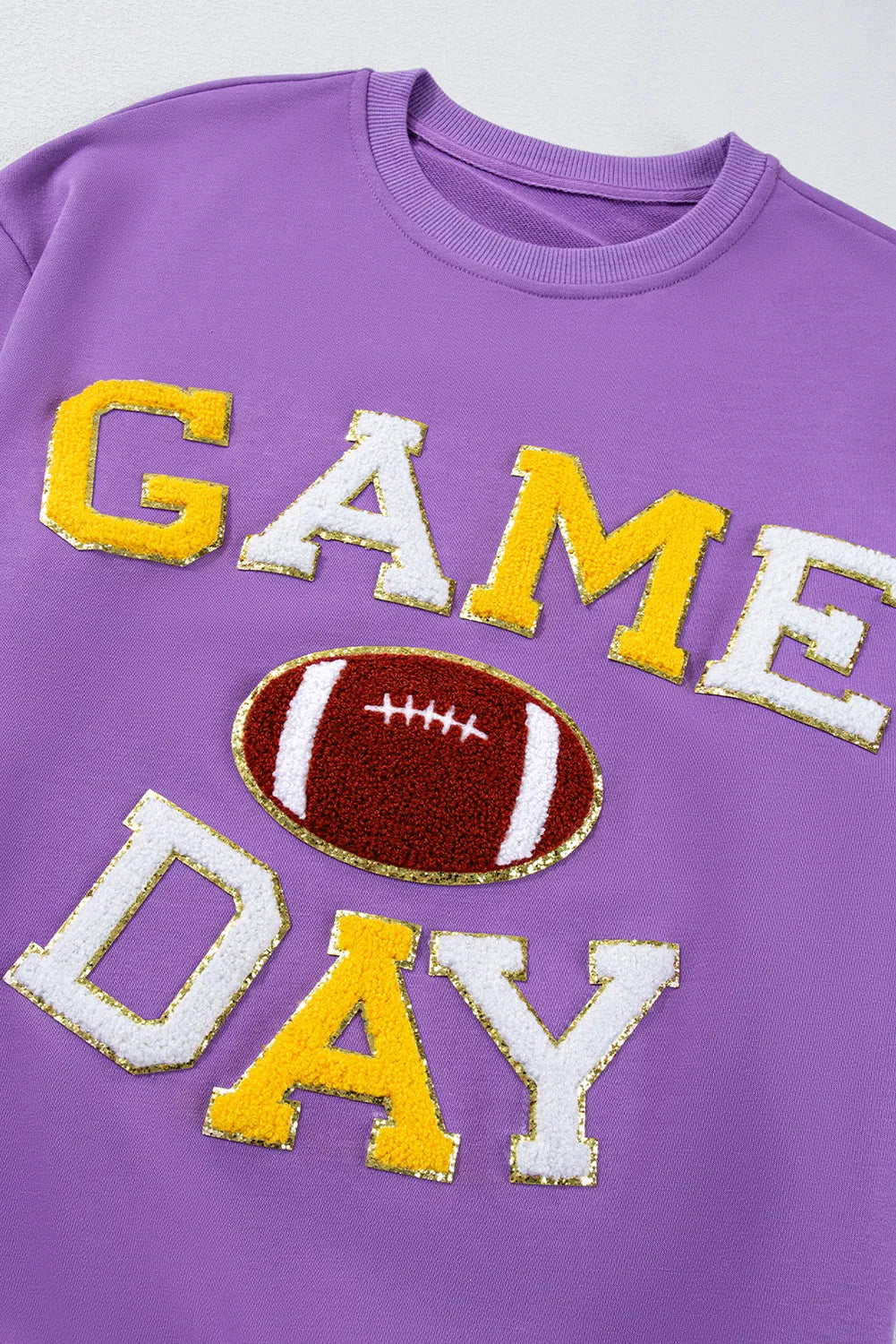 Tillandsia Purple GAME DAY Rugby Chenille Embroidered Pullover Sweatshirt - Chic Meadow Boutique 