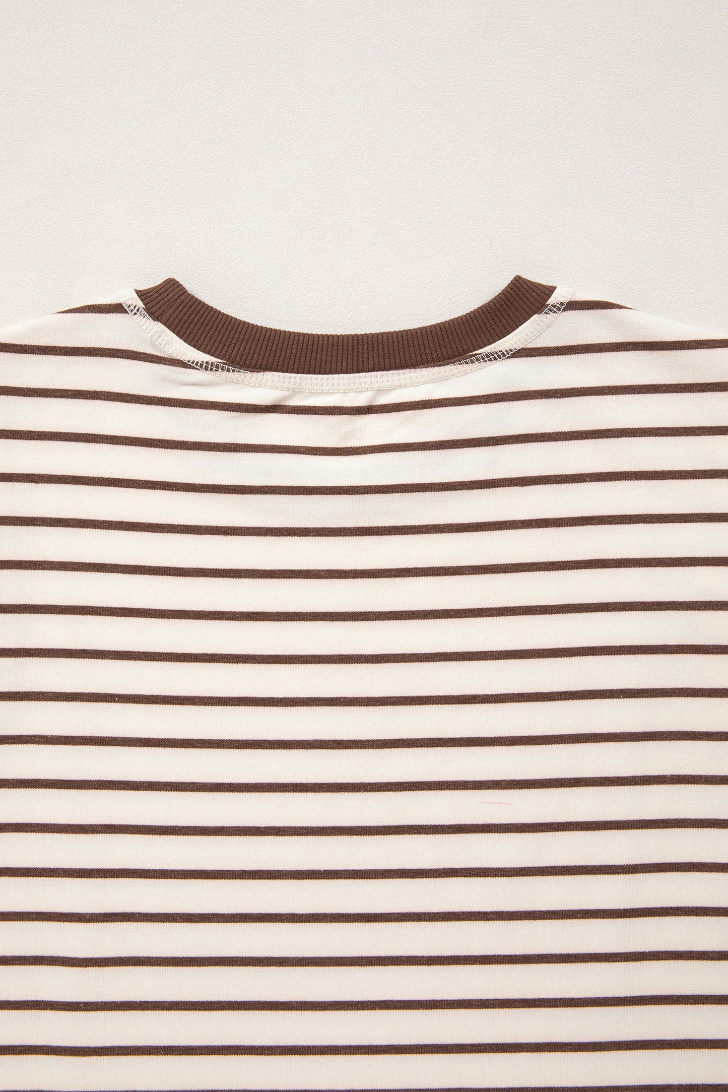 Brown Stripe Ribbed Round Neck Trim Loose Tank Top