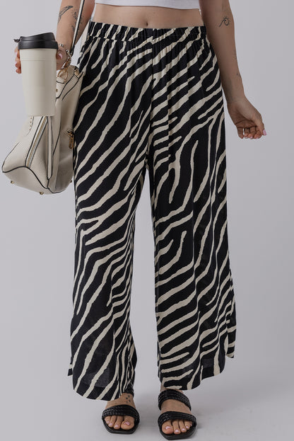 Black Zebra Striped Summer Wide Leg Pants