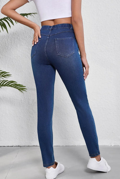 Bottoms/Jeans Ashleigh Blue Multiple Pockets Straight Leg Washed Stretchy Knit Casual Jeans