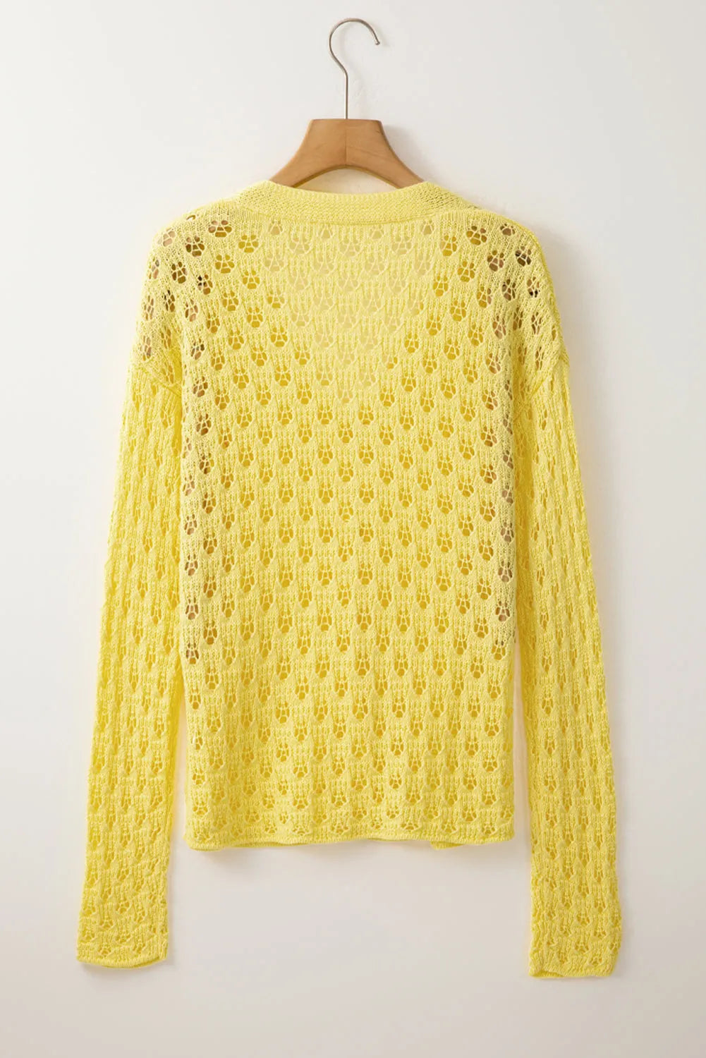 Yellow Pointelle Knit V Neck Sweater Cardigan - Chic Meadow Boutique 