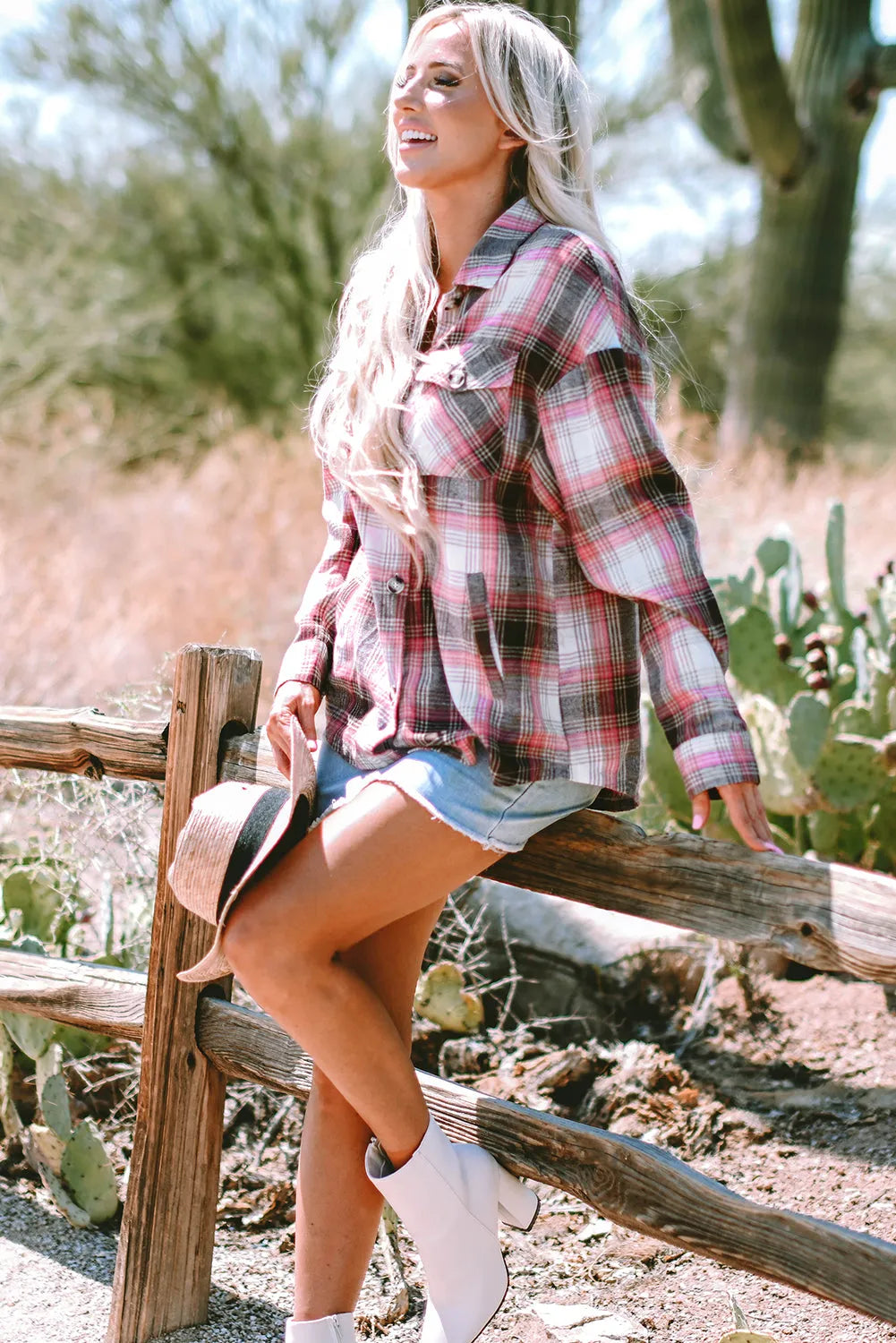 Pink Plaid Flap Pocket Button Up Shacket - Chic Meadow Boutique 