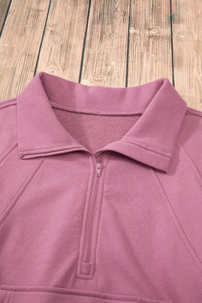 Valerian Quarter Zip Stand Neck Kangaroo Pocket Sweatshirt - Chic Meadow Boutique 