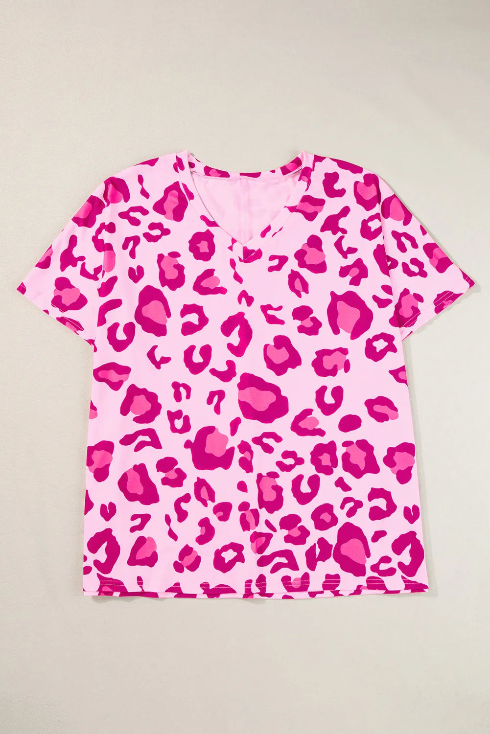 Rose Leopard Print V Neck Plus Size Tee - Chic Meadow Boutique 