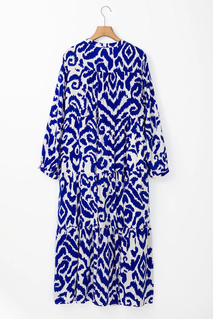 Blue Western Abstract Geometric Printed Maxi Dress - Chic Meadow Boutique 