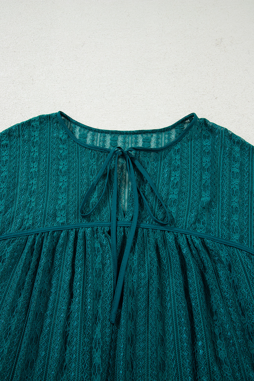 Evergreen Sheer Lace Balloon Sleeve Babydoll Blouse