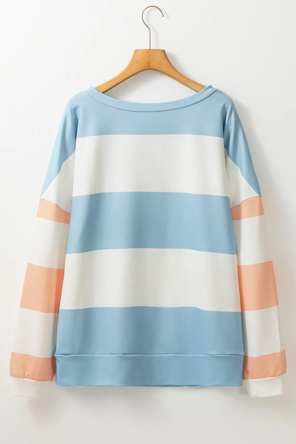 Light Blue Colorblock Striped Drop Shoulder Long Sleeve Top - Chic Meadow Boutique 