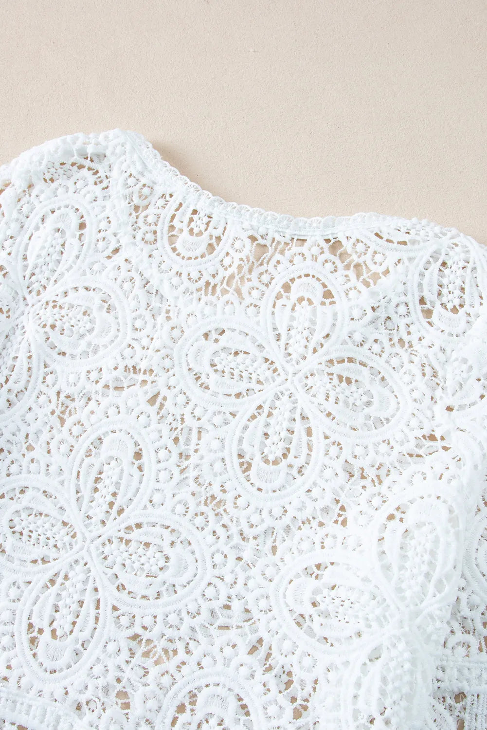 Oatmeal Bohemian Macrame Lace Crochet Half Sleeve Blouse - Chic Meadow Boutique 