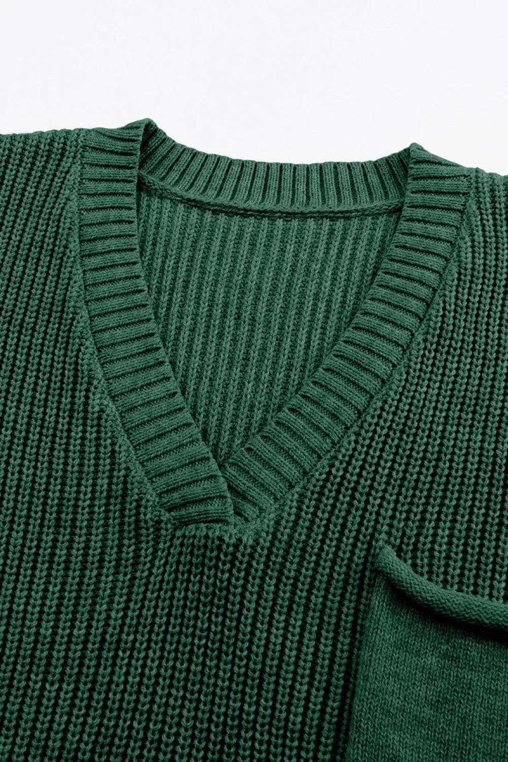 Two Piece Sets/Pant Sets Green Knitted V Neck Sweater and Casual Pants Set