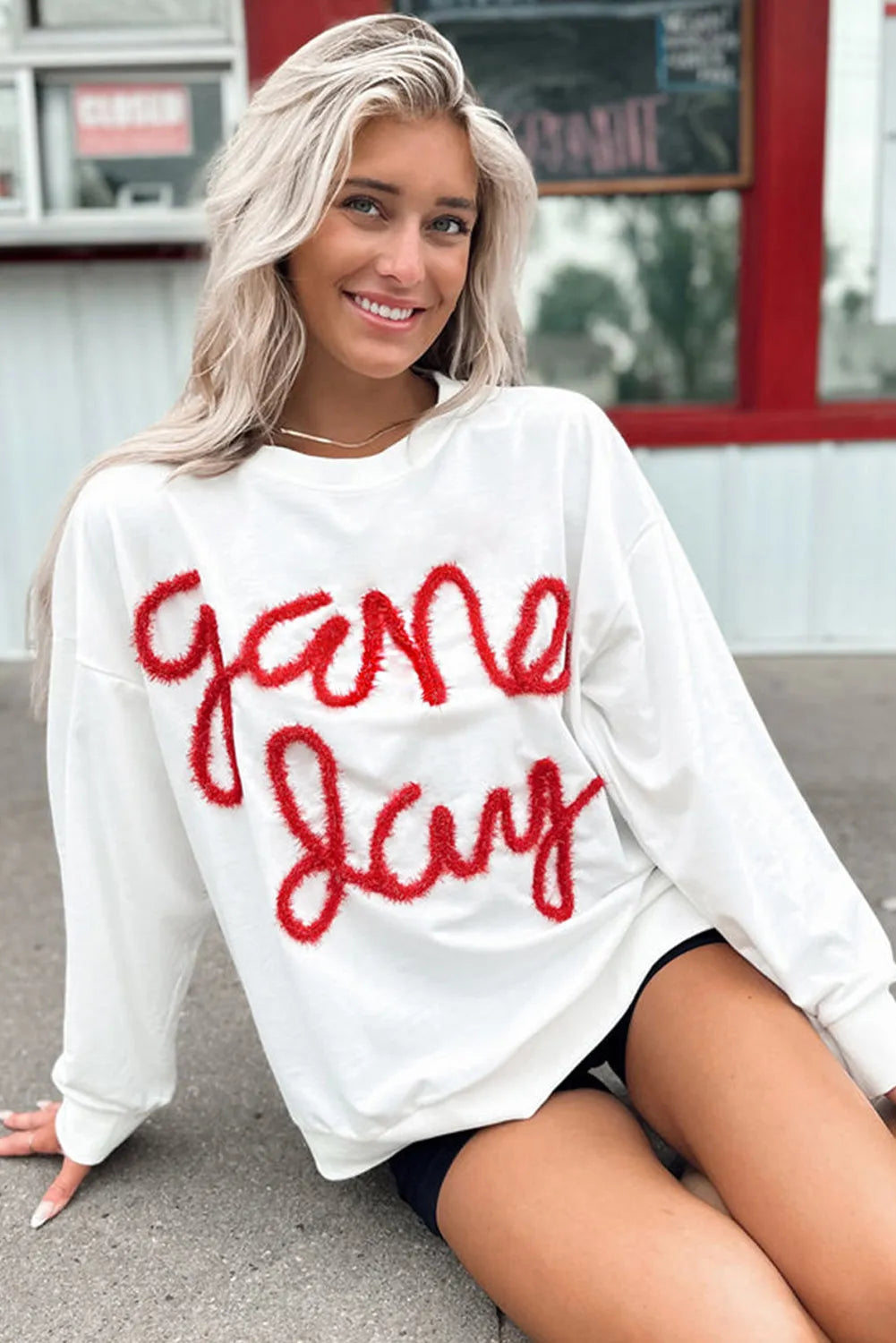 Tops/Sweatshirts & Hoodies White Tinsel Game Day Drop Shoulder Graphic Sweatshirt