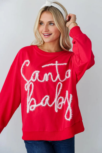 Fiery Red Christmas Santa Baby Tinsel Graphic Sweatshirt - Chic Meadow Boutique 