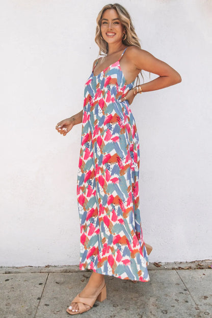 Multicolor Abstract Print Spaghetti Straps Maxi Dress - Chic Meadow Boutique 