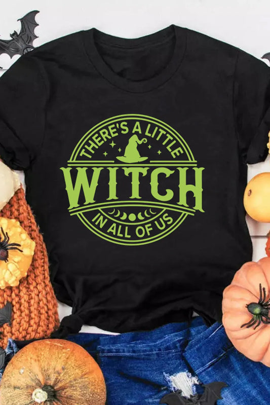 Black WITCH Crew Neck Halloween Graphic T Shirt - Chic Meadow Boutique 