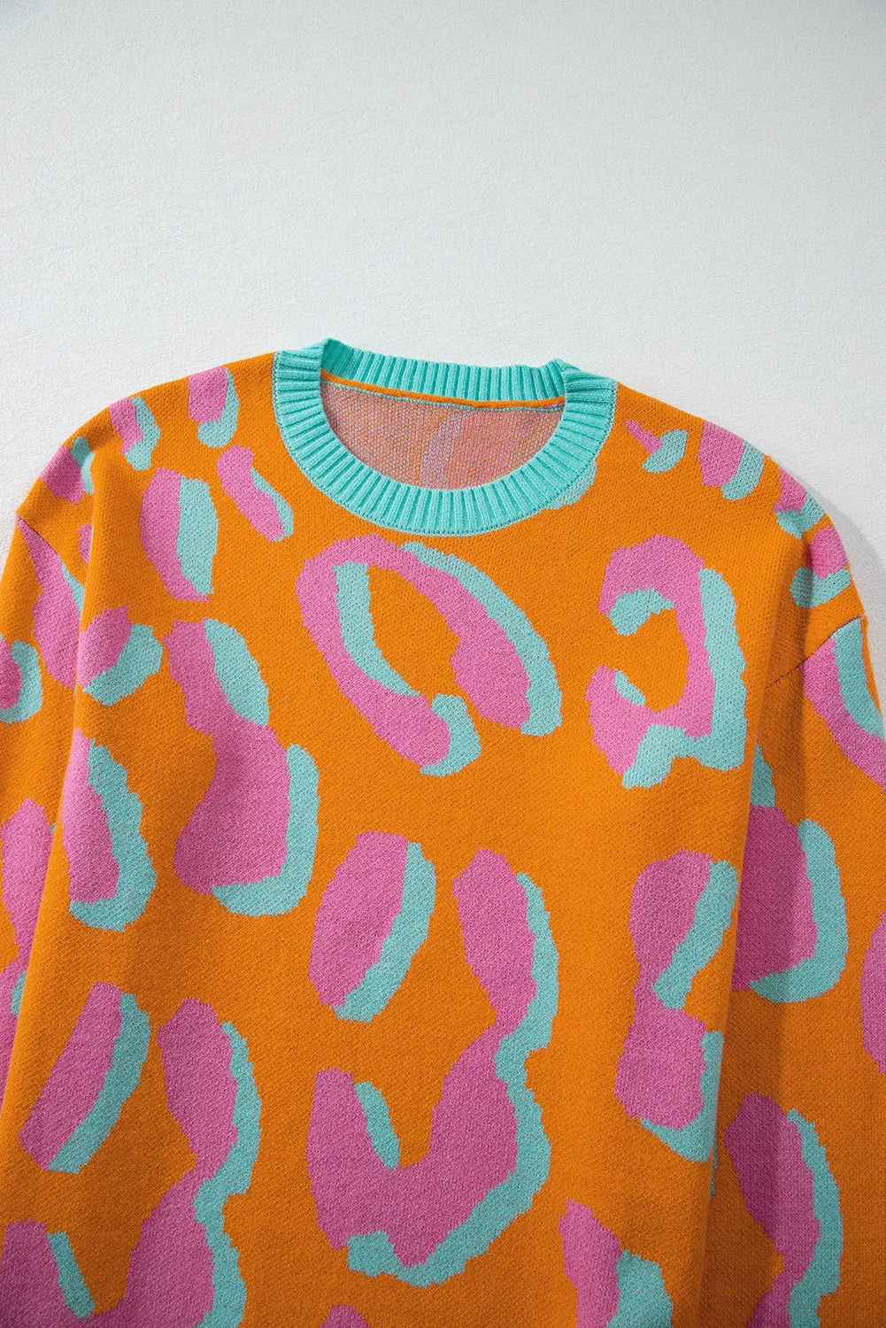 Orange Leopard Colorblock Ribbed Edge Sweater - Chic Meadow Boutique 