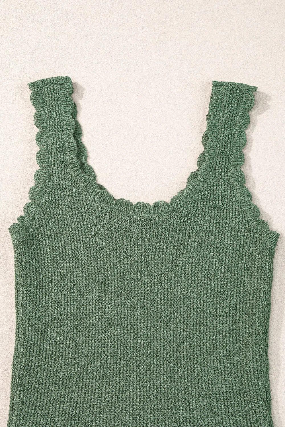 Tops/Sweater Vests Mist Green U Neck Scallop Trim Sweater Vest