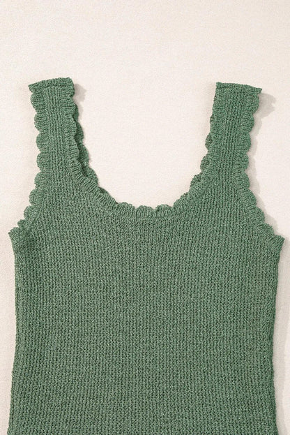 Mist Green U Neck Scallop Trim Sweater Vest - Chic Meadow Boutique 