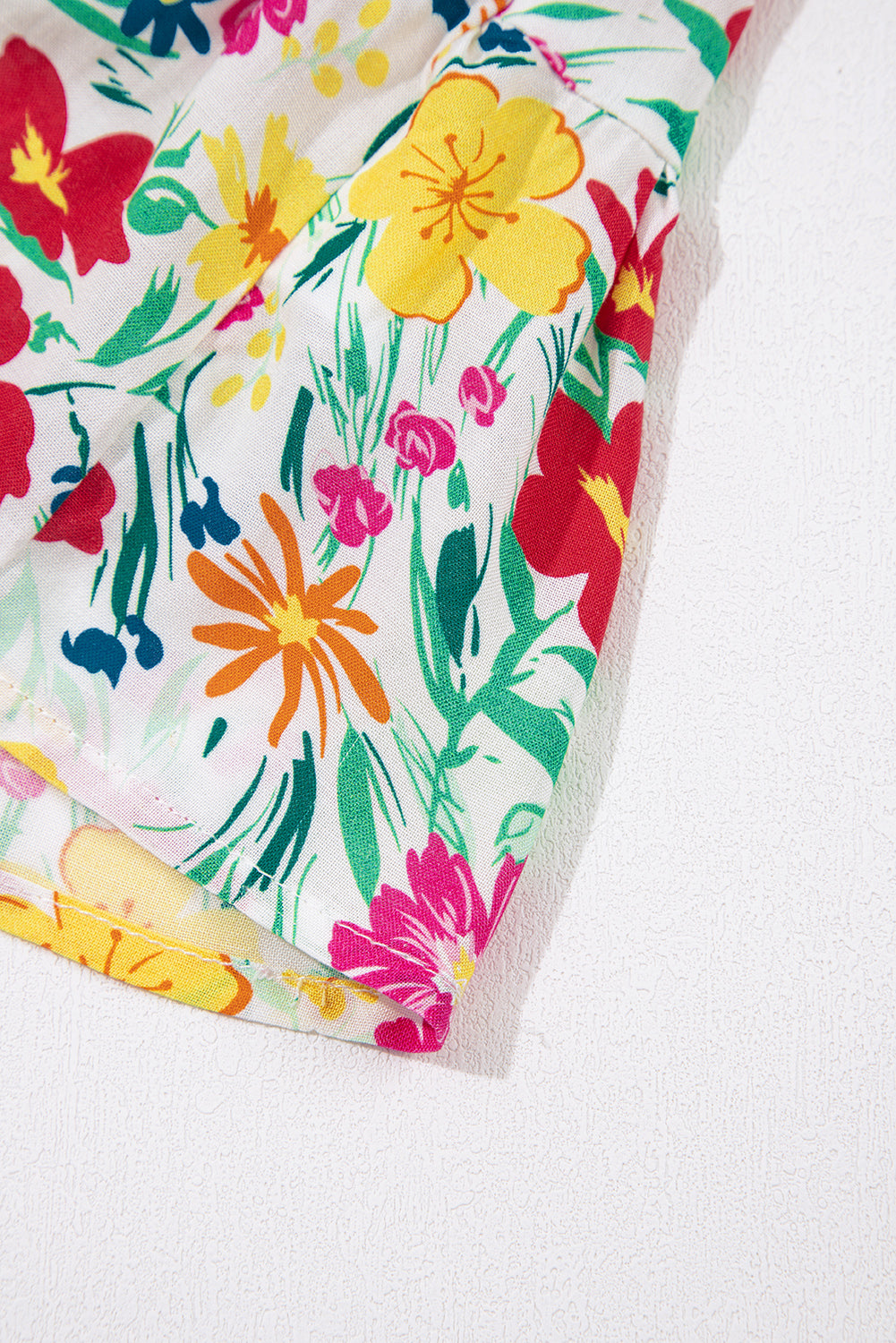 Red Floral Knotted Straps Cinched Waist Ruffle Hem Mini Dress