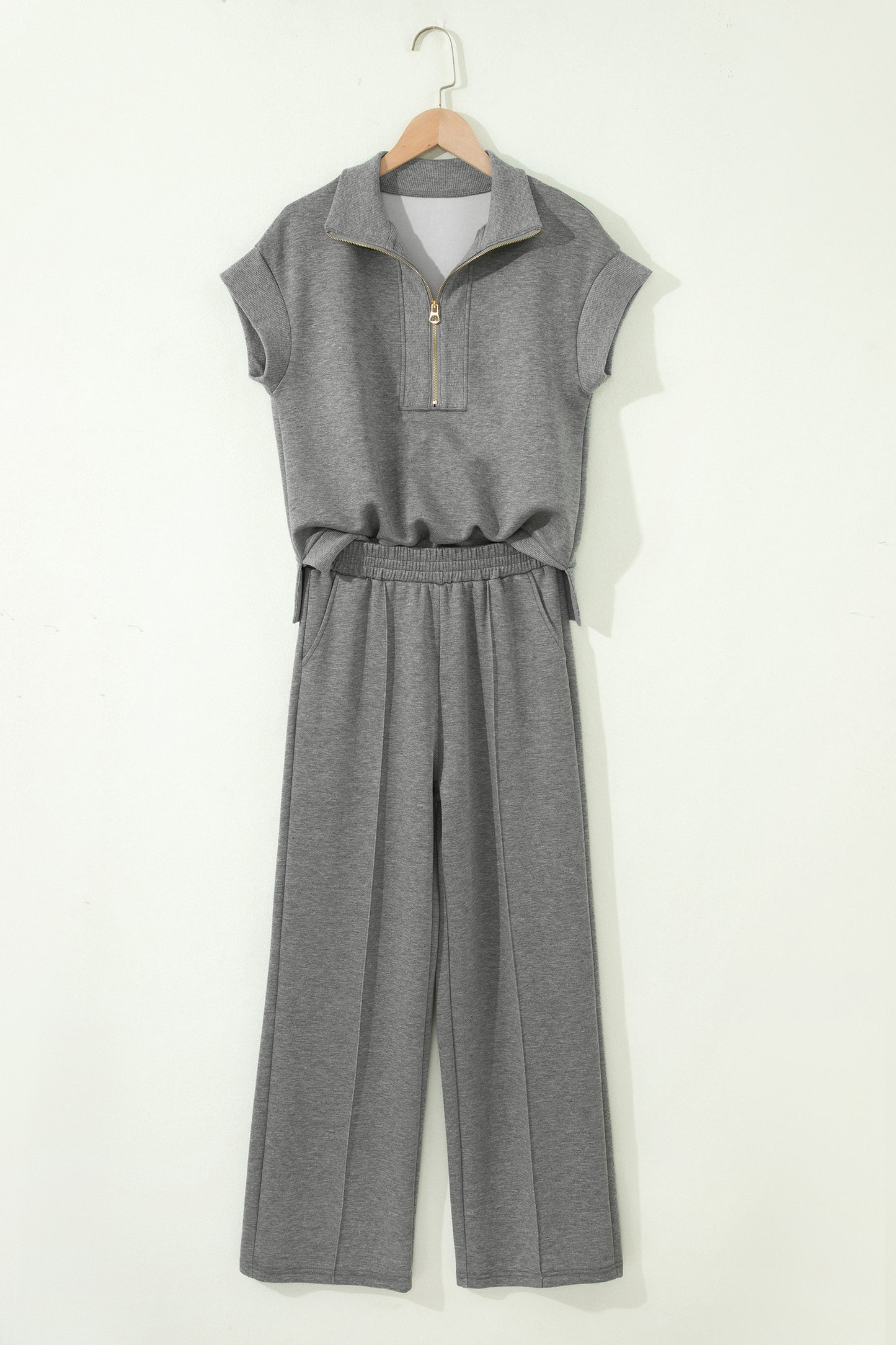 Gray Half Zip Polo Tee Casual Pant Set
