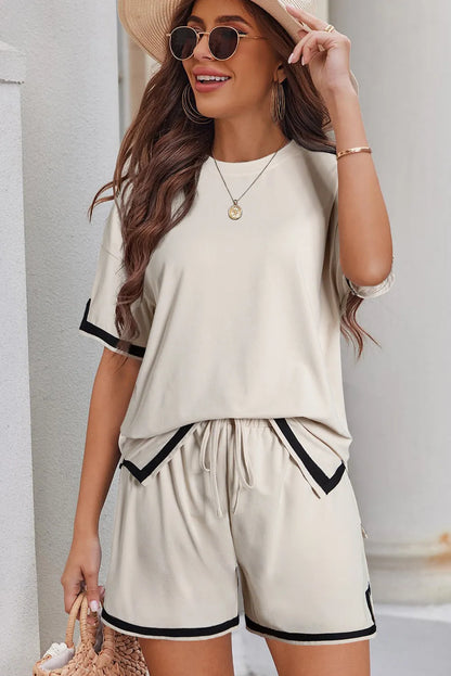 Apricot Contrast Trim Tee and Shorts Set - Chic Meadow Boutique 