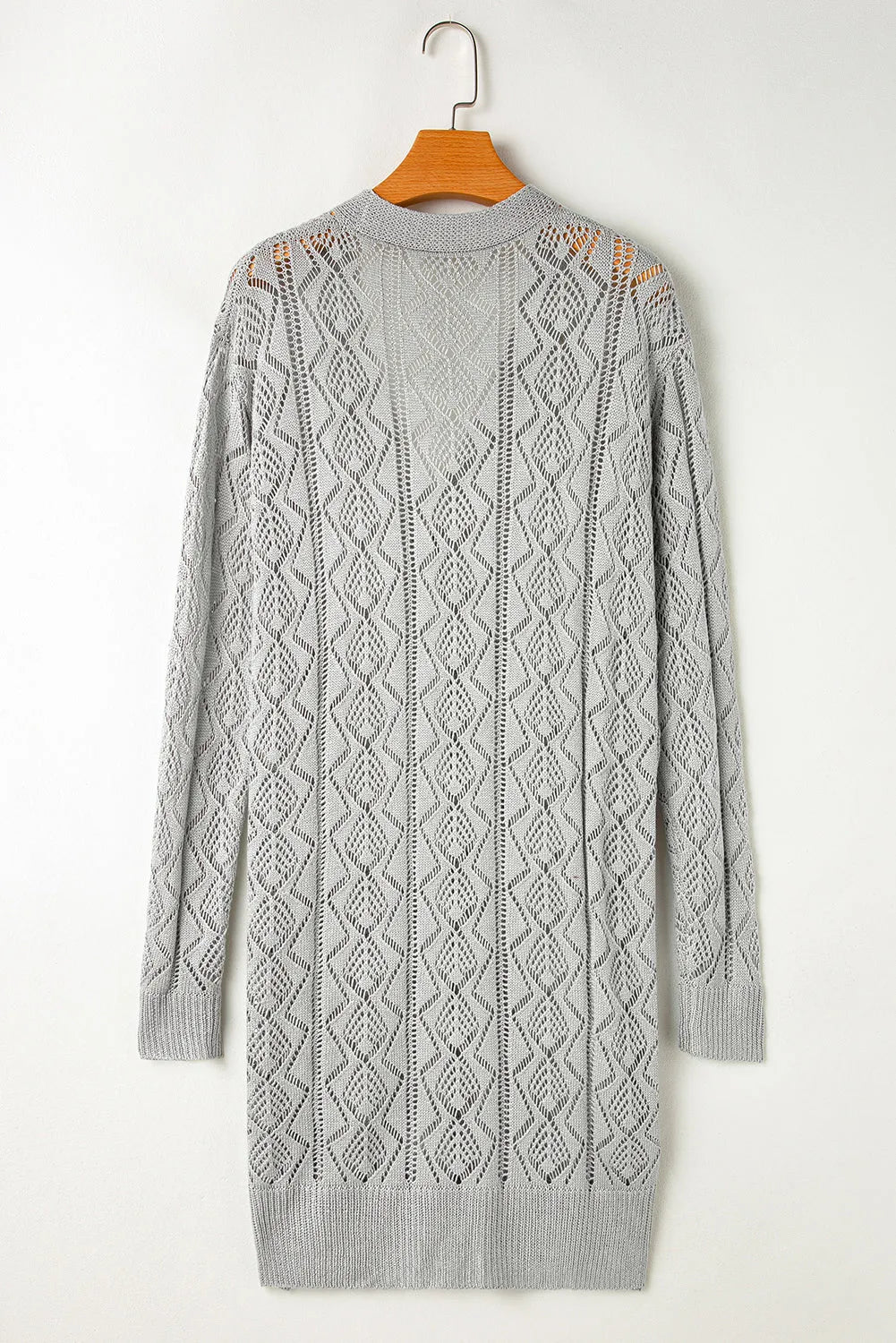 Gray Hollow Out Buttons Front Long Cardigan - Chic Meadow Boutique 