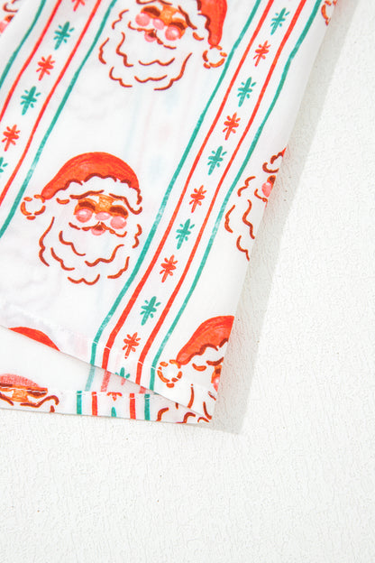 White Father Christmas Contrast Collar Button Front Long Sleeve A-line Mini Dress