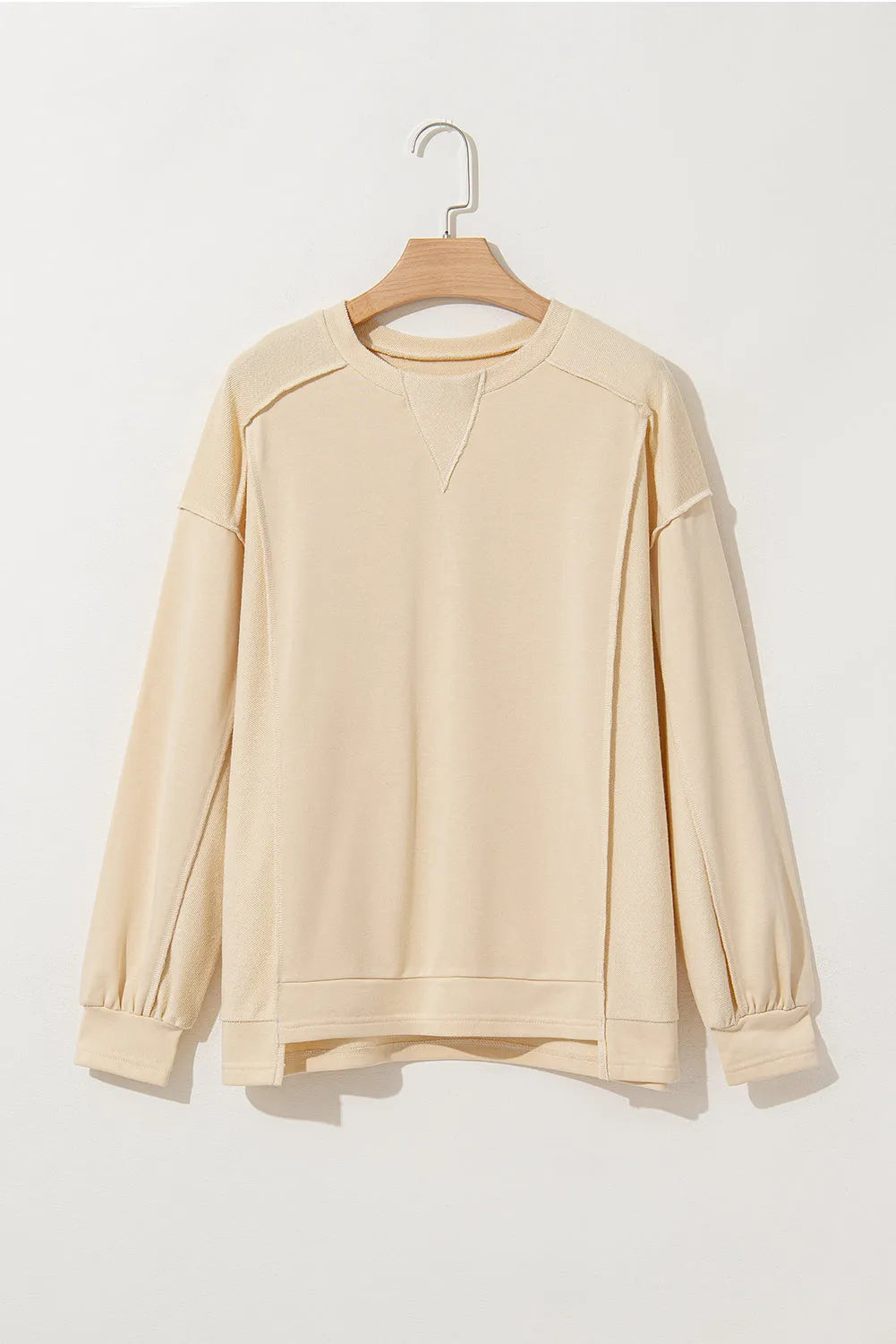 Beige Splicing Round Neck Pullover Sweatshirt - Chic Meadow Boutique 